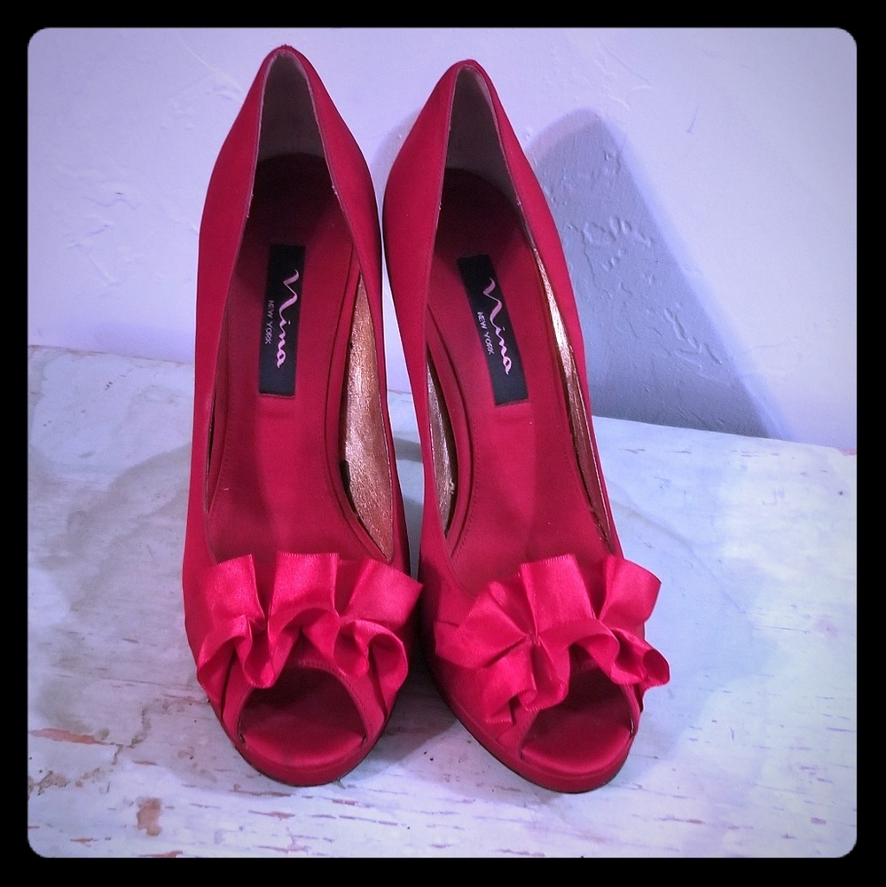 Nina Red Satin Pumps